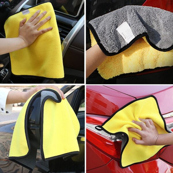 2 Toalhas de Microfibras 30x60 + 50x100 cm 400GSM Secagem e Lavagem de Carro - Cinzento/Amarelo