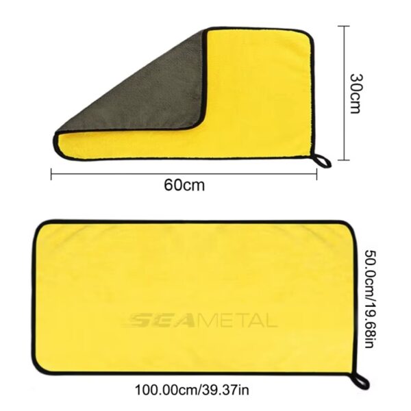 2 Toalhas de Microfibras 30x60 + 50x100 cm 400GSM Secagem e Lavagem de Carro - Cinzento/Amarelo