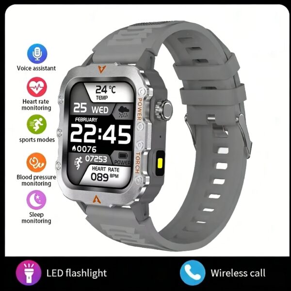 Smartwatch LAXASFIT 2026 Ecrã HD 1.71" Chamada Bluetooth Lanterna LED - Cinza