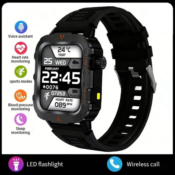 Smartwatch LAXASFIT 2026 Ecrã HD 1.71" Chamada Bluetooth Lanterna LED - Preto