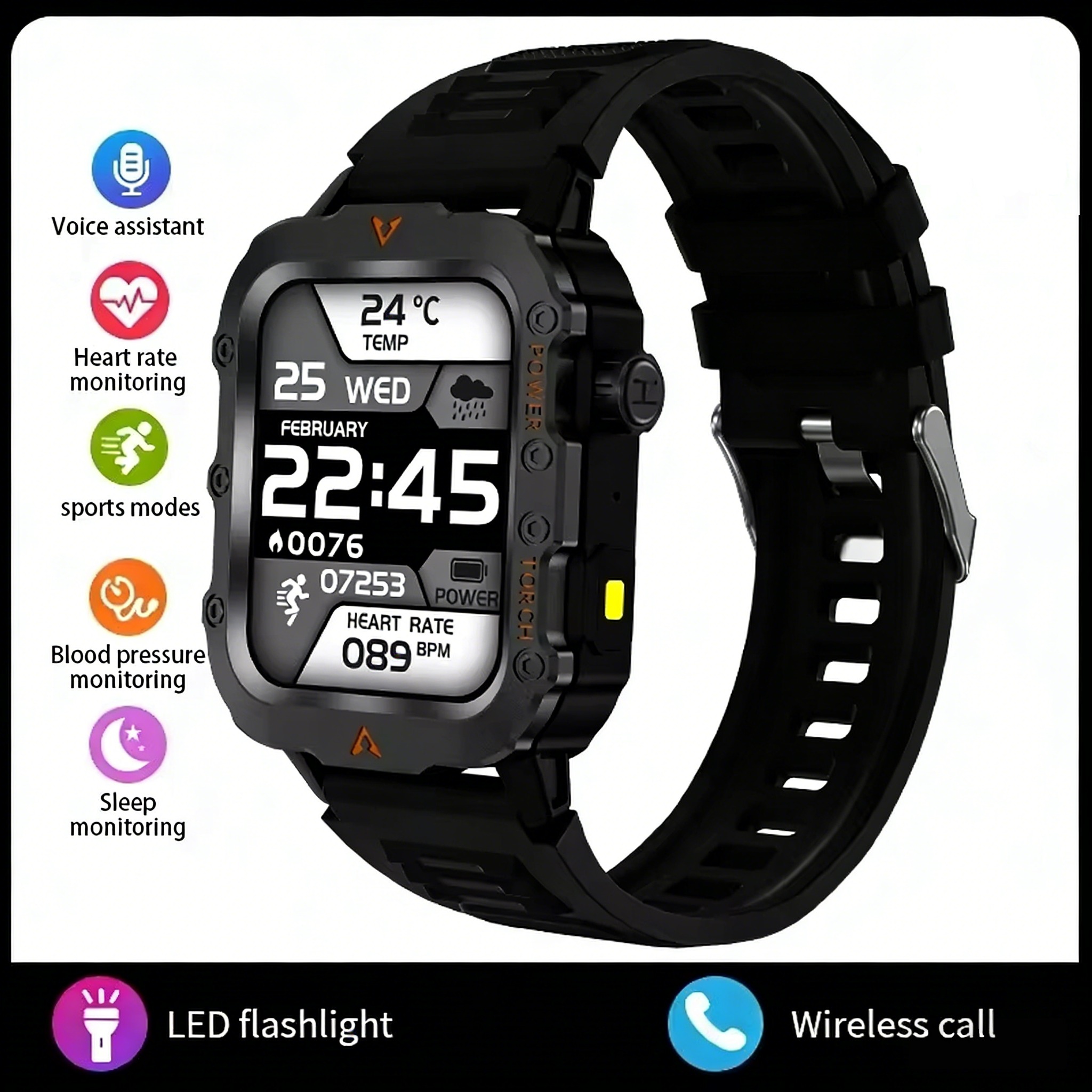 Smartwatch LAXASFIT 2026 Ecrã HD 1.71" Chamada Bluetooth Lanterna LED - Preto