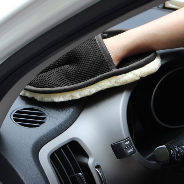 Luva de Lavagem de Carro em Lã Macia para Limpeza e Polimento - Bege