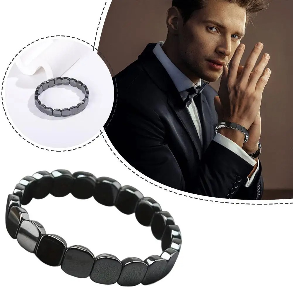 Pulseira Elástica de Hematita Natural Terapêutica Unissex