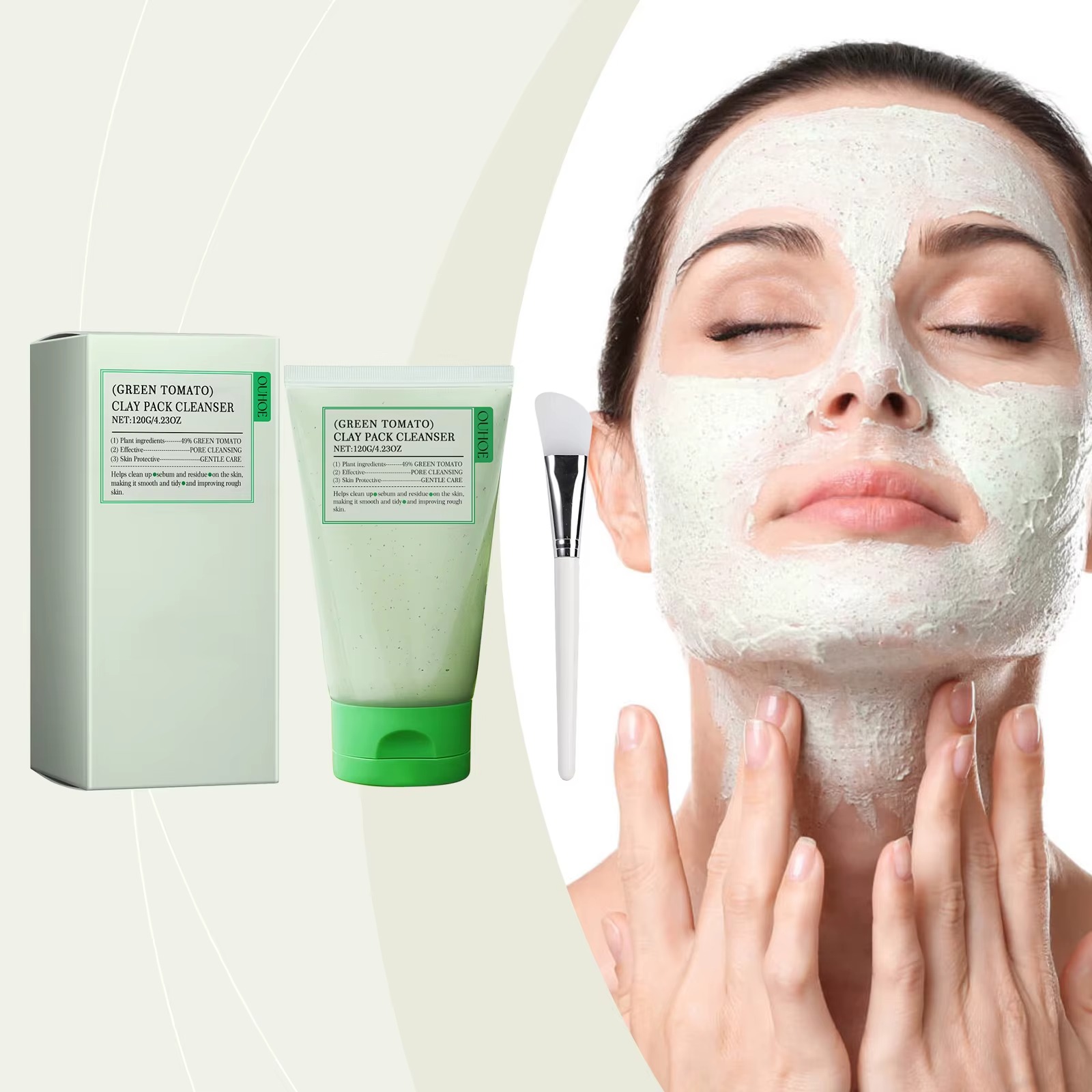 (120g) Máscara Facial de Argila OUHOE Tomate Verde Purificante - Verde