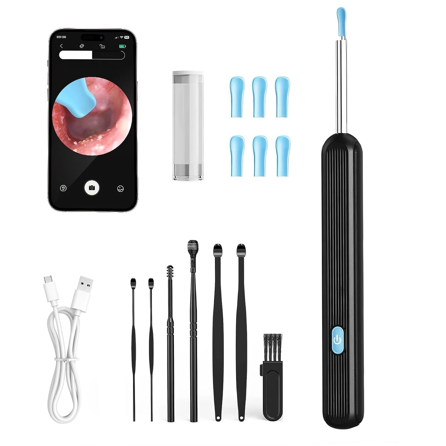 Limpeza de Ouvidos Digital Câmara HD 1080P Wi-Fi e 6 LEDs Paicreate Otoscope Oreille