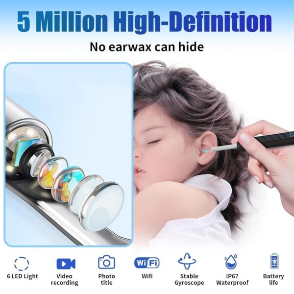 Limpeza de Ouvidos Digital Câmara HD 1080P Wi-Fi e 6 LEDs Paicreate Otoscope Oreille
