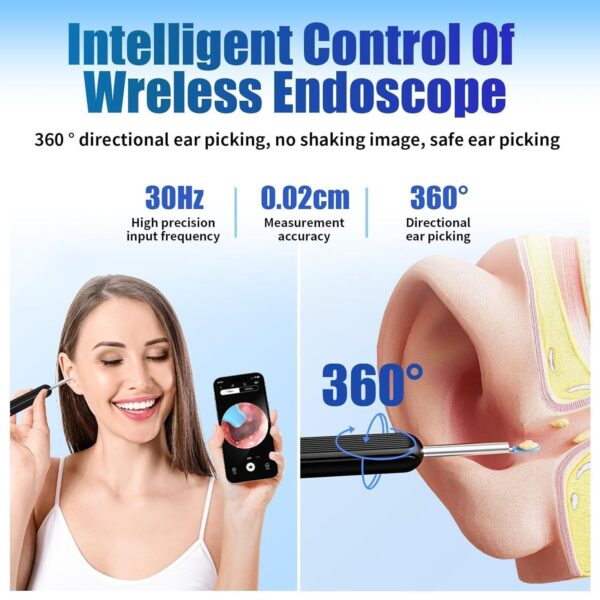 Limpeza de Ouvidos Digital Câmara HD 1080P Wi-Fi e 6 LEDs Paicreate Otoscope Oreille