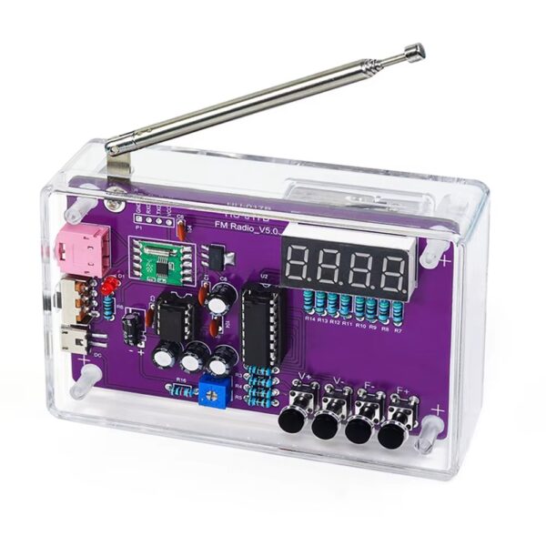 Kit Construção de Rádio DIY FM 87-108MHz com Display LED e Volume Ajustável - Transparente