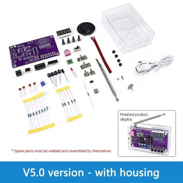 Kit Construção de Rádio DIY FM 87-108MHz com Display LED e Volume Ajustável - Transparente