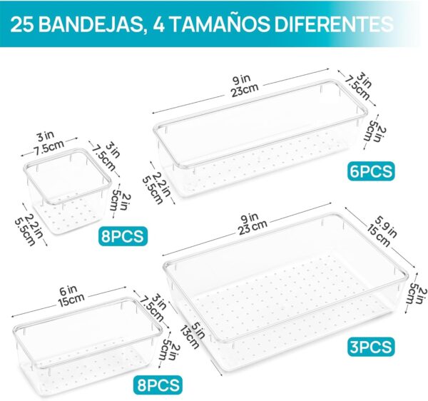 25 Organizadores de Gavetas Transparente Casa de Banho Cozinha Toucador Escritório