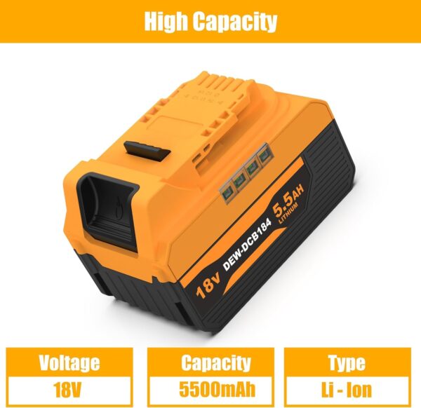 Bateria Compativel Dewalt DCB181 DCB182 DCB183 DCB184 DCB200 DCB201 DCB205 18V 5500mAh Li-Ion com LED