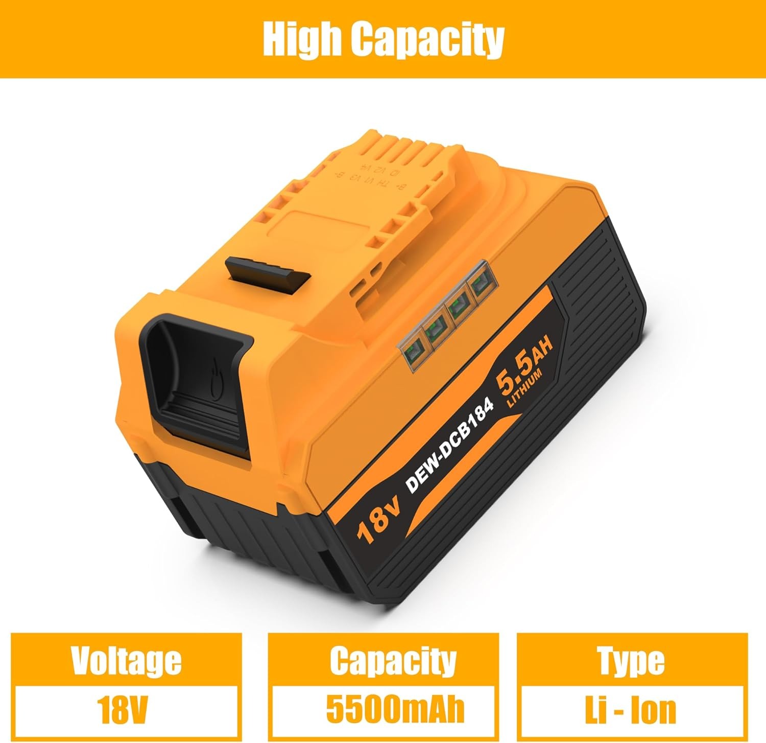 Bateria Compativel Dewalt DCB181 DCB182 DCB183 DCB184 DCB200 DCB201 DCB205 18V 5500mAh Li-Ion com LED