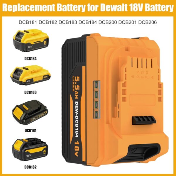 Bateria Compativel Dewalt DCB181 DCB182 DCB183 DCB184 DCB200 DCB201 DCB205 18V 5500mAh Li-Ion com LED