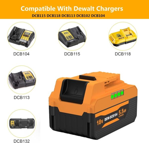 Bateria Compativel Dewalt DCB181 DCB182 DCB183 DCB184 DCB200 DCB201 DCB205 18V 5500mAh Li-Ion com LED