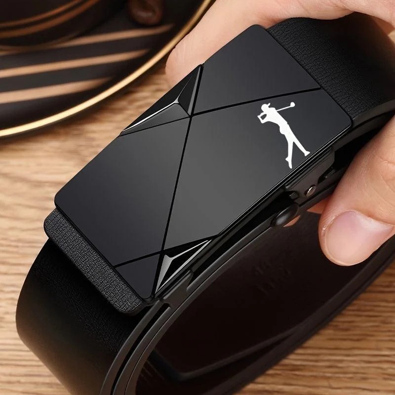 Cinto de Homem Golfe Fivela Automática com Silhueta de Golfista - Preto