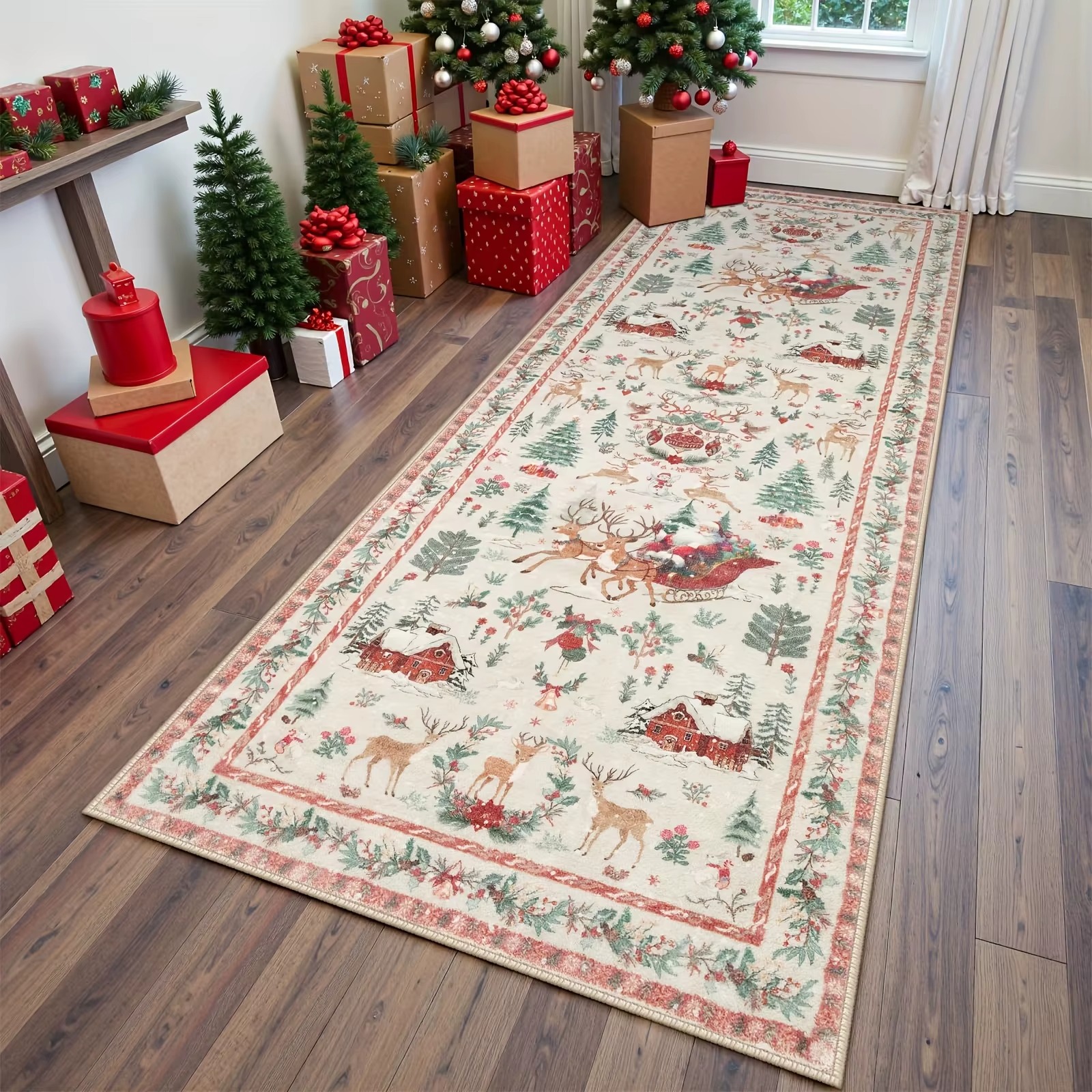 (150x60cm) Tapete de Corredor Antiderrapante e Resistente a Manchas VIKAMA Boémio de Natal