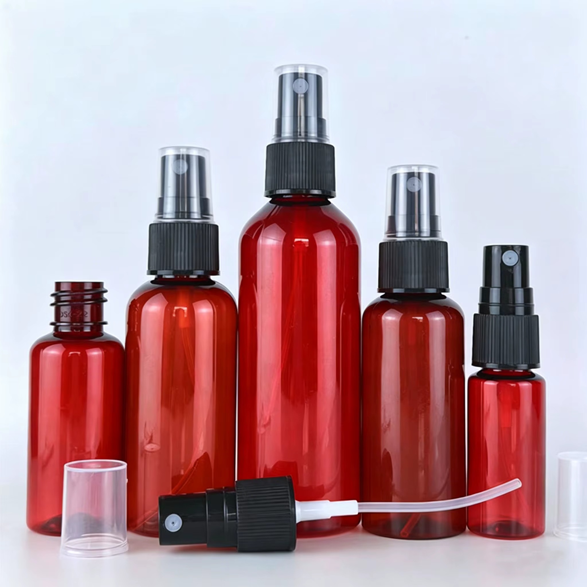 (x50) Frasco de Spray Atomizador 50 ml em Plástico Âmbar Recarregável Portátil