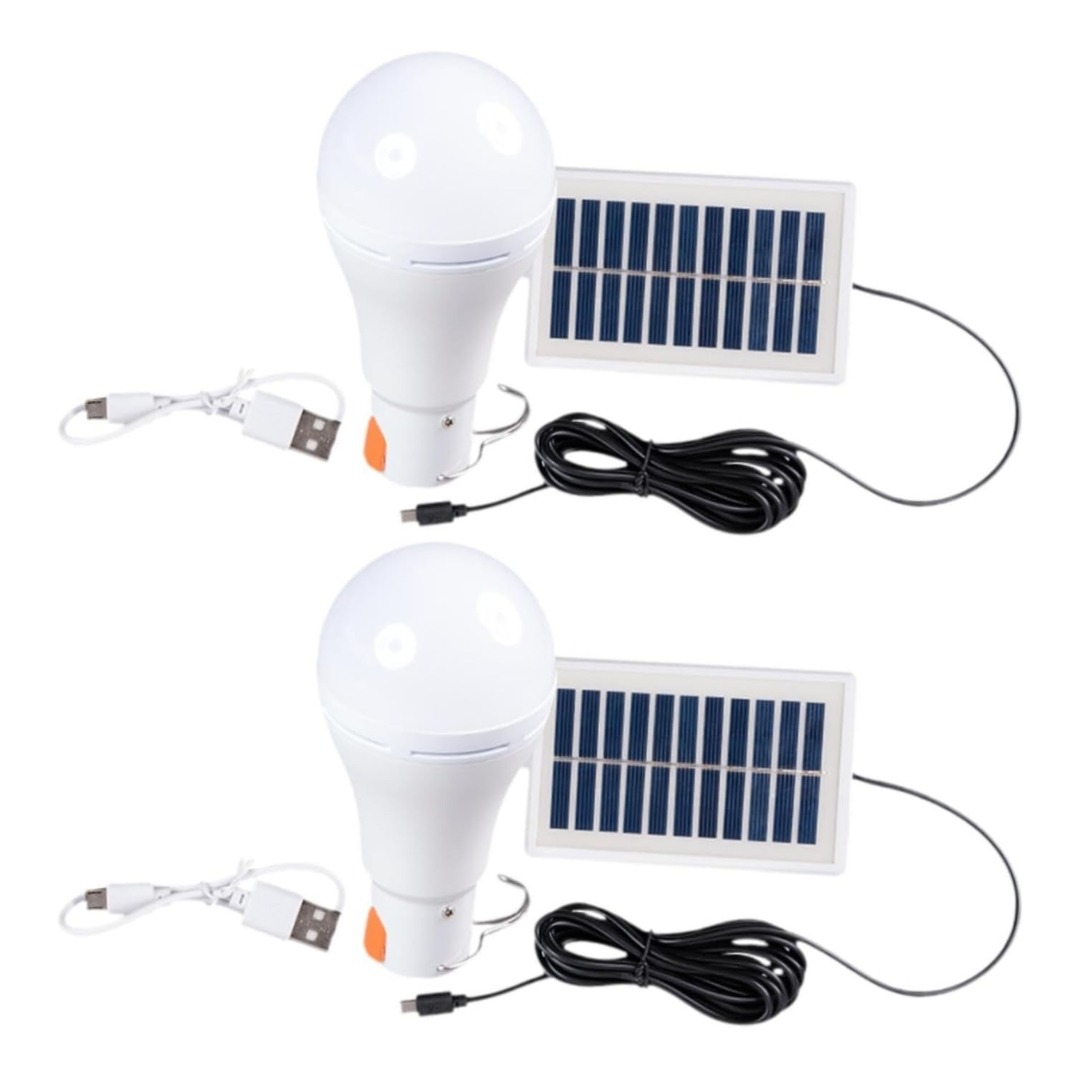 (2 Uni) Candeeiro de Campismo Solar e USB LED 7W com 3 Modos Fenteer Branco