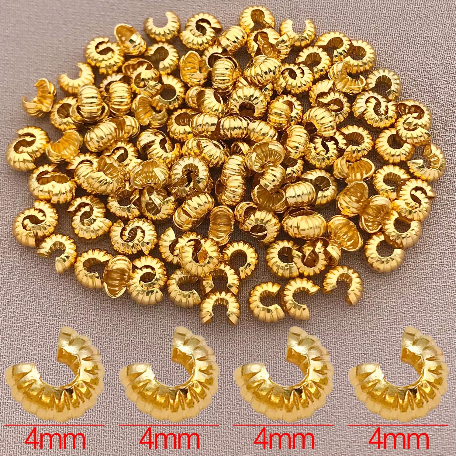 (x30) Terminal de Extremidade Crescente Banho Ouro 18K para Joias 4mm - Dourado