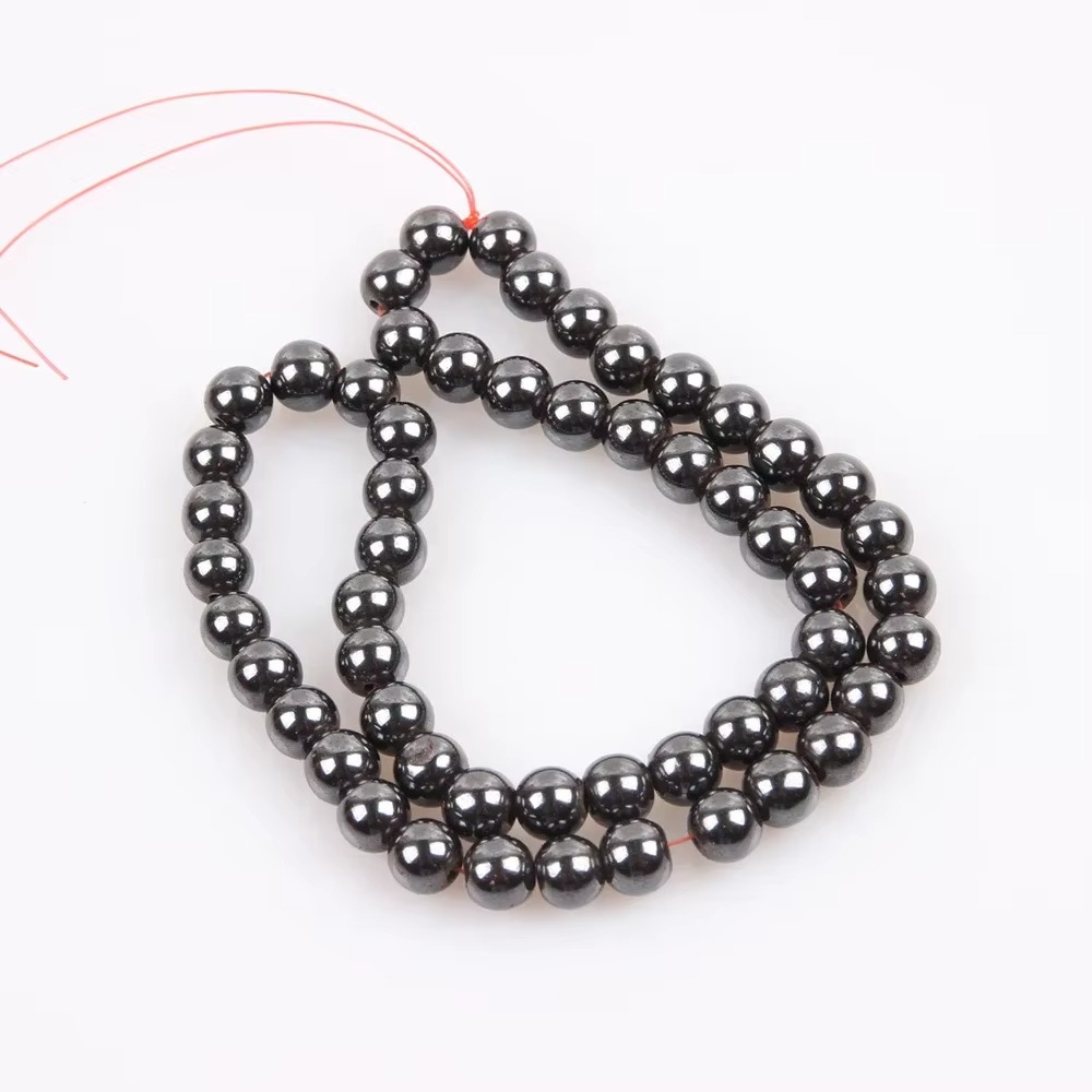 (4mm) Contas de Hematite Magnética Redonda Natural para Pulseiras e Colares - Preto