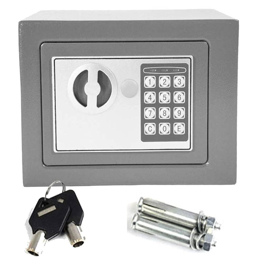 (4.6L) Cofre Eletrónico Tresor Mini de Parede em Aço com 2 Chaves - Cinzento