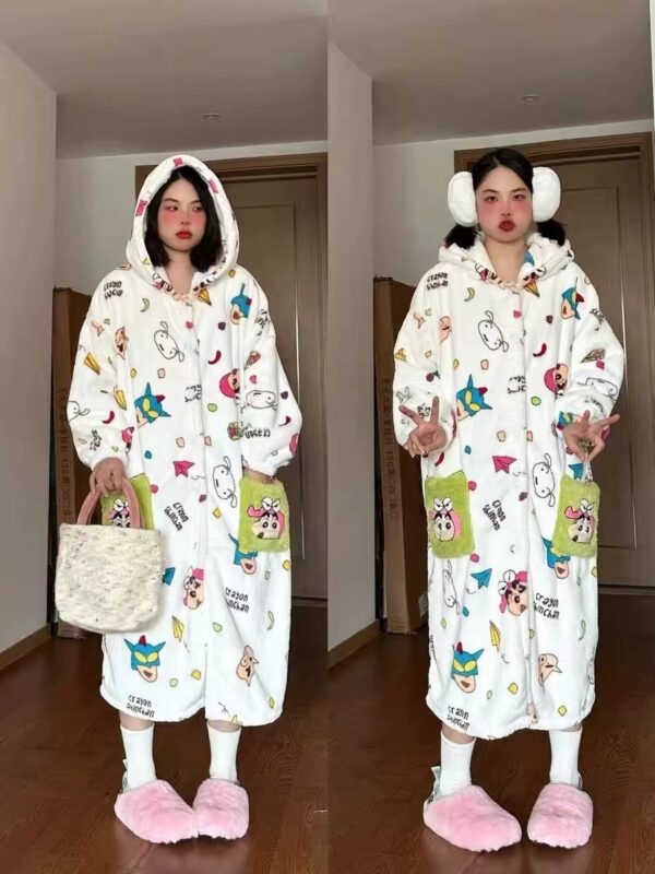 (L) Pijama de Inverno com Capuz e Calças Fleece Coral Quente Crayon Shin-Chan