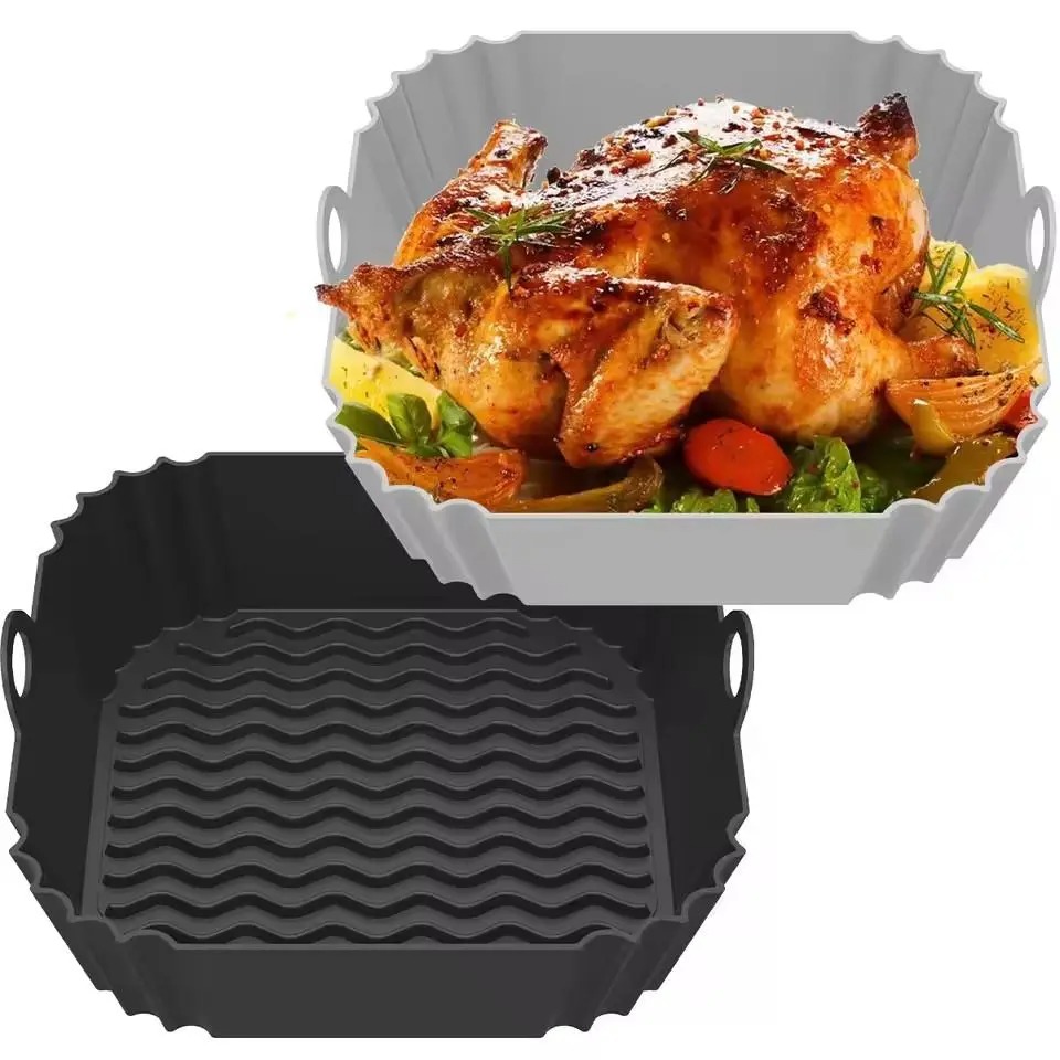 Cesto de Silicone para Air Fryer Quadrado Reutilizável Antiaderente 19cm - Preto