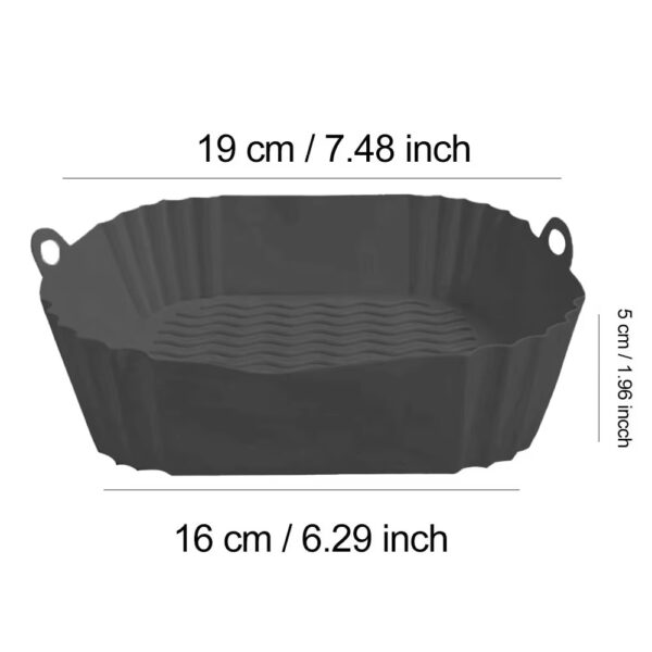 Cesto de Silicone para Air Fryer Quadrado Reutilizável Antiaderente 19cm - Preto