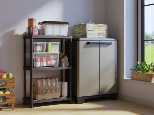 Armário Baixo Plástico Keter Linear com Puxadores Azuis 90 X 68 X 39 cm