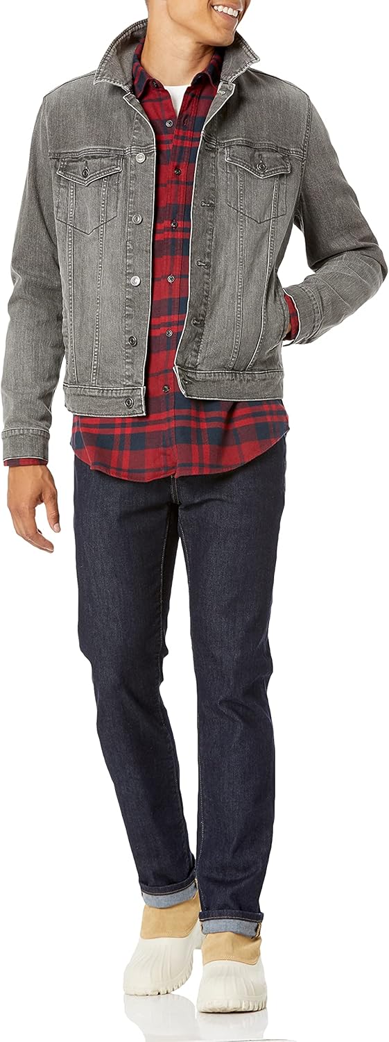 (XL) Camisa de Flanela Amazon Essentials Homem Manga Comprida Tamanho Xadrez Escocês Vermelho