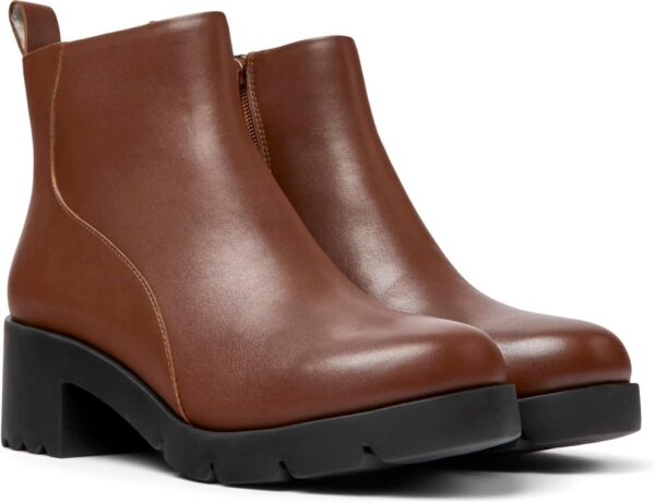 (37) Botins Camper Wanda K400228 Salto Quadrado em Pele - Castanho