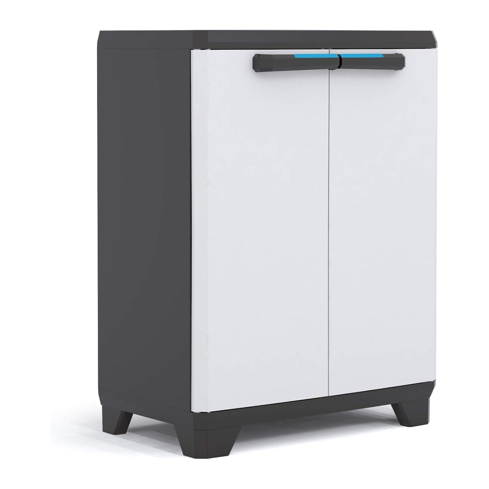 Armário Baixo Plástico Keter Linear com Puxadores Azuis 90 X 68 X 39 cm