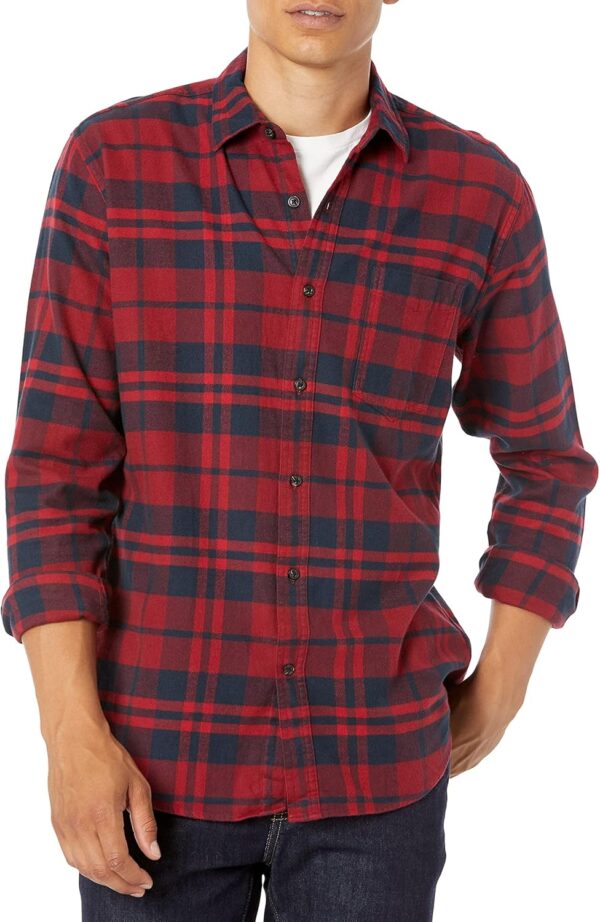 (XL) Camisa de Flanela Amazon Essentials Homem Manga Comprida Tamanho Xadrez Escocês Vermelho