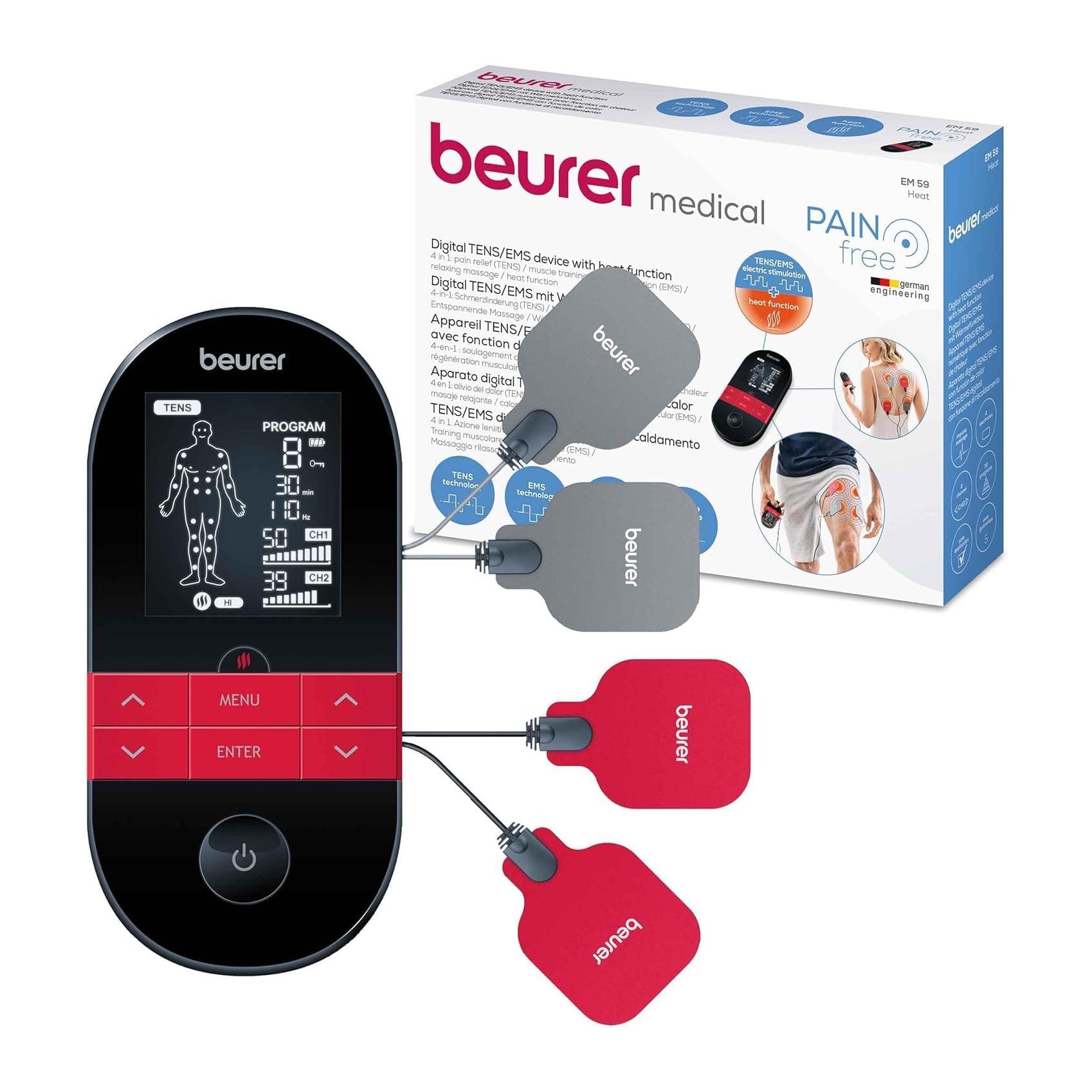 Eletroestimulador Digital Beurer EM 59 Heat TENS/EMS com Função Calor - Preto/Vermelho
