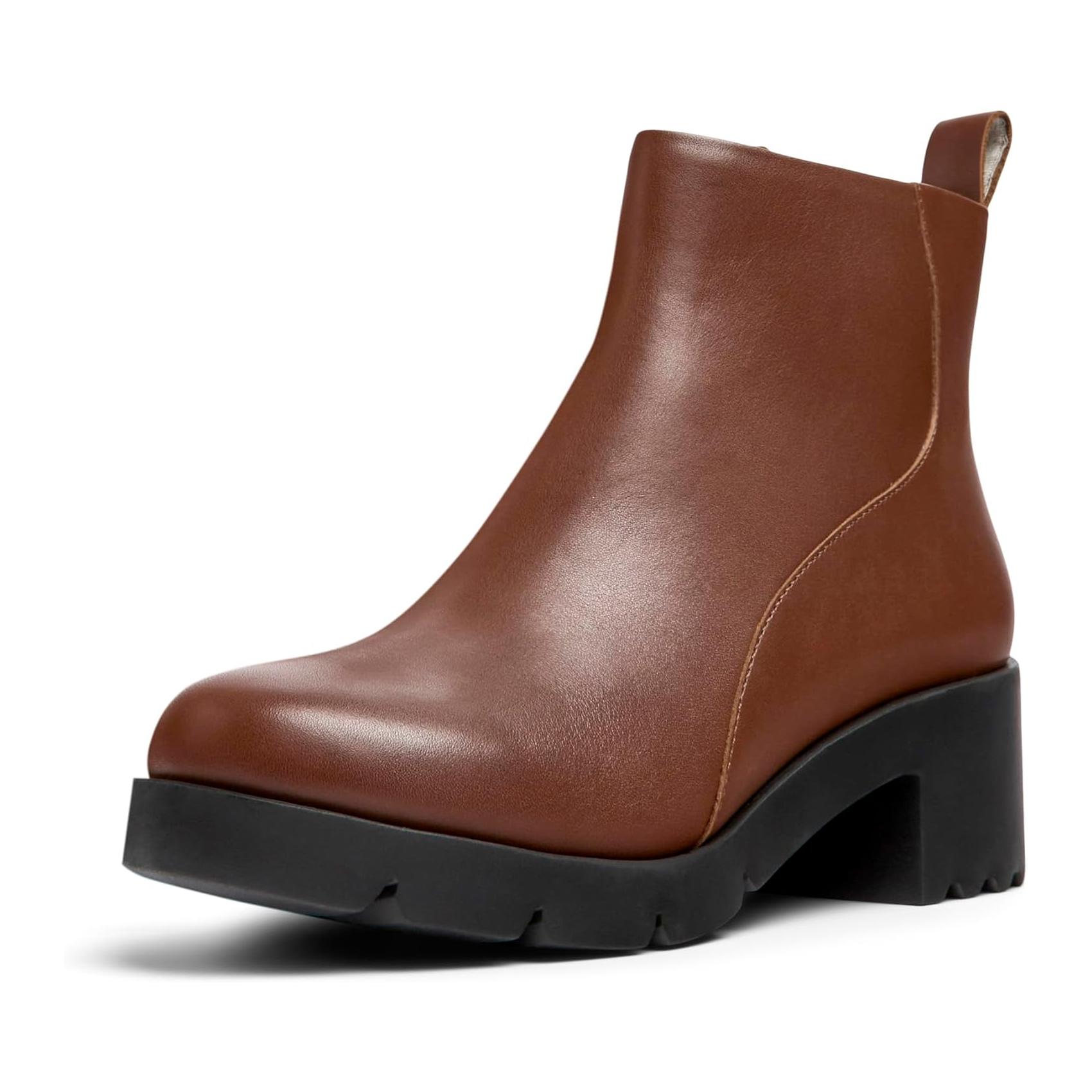 (37) Botins Camper Wanda K400228 Salto Quadrado em Pele - Castanho