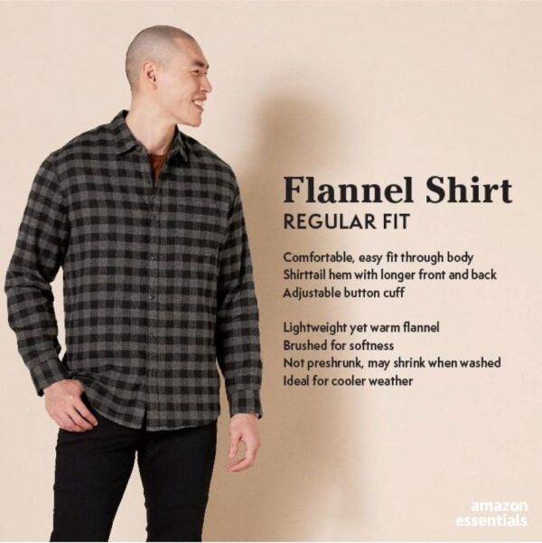 (XL) Camisa de Flanela Amazon Essentials Homem Manga Comprida Tamanho Xadrez Escocês Vermelho