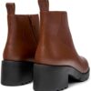 (37) Botins Camper Wanda K400228 Salto Quadrado em Pele - Castanho