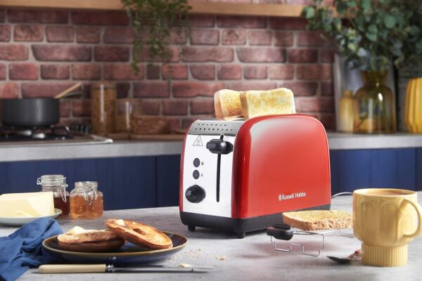 Torradeira Dupla Russell Hobbs Colours Plus 26554-56 2 Ranhuras Curta Largura Aço Inoxidável Vermelho