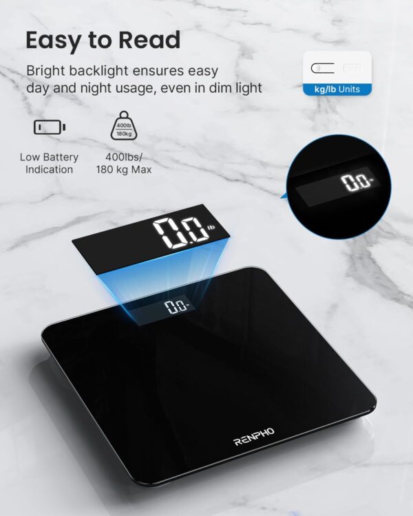 Balança de Casa de Banho Digital RENPHO Alta Precisão 180 kg/400lb Preto Core 1S