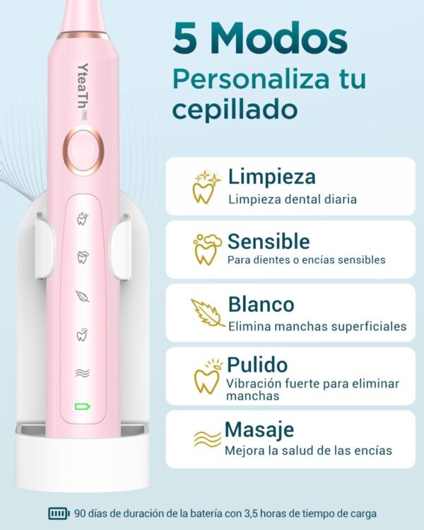 Escova de Dentes Elétrica com 8 Cabeças e Estojo IPX7 Rosa