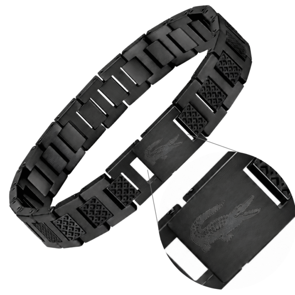 Pulseira em Aço Inoxidável com Detalhe Crocodilo e Estilo Desportivo Icónico 12mm x 21,5 cm - Preto