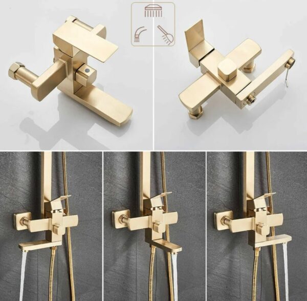 Conjunto de Duche 3 em 1 Dourado Escovado 1156 Rainfall Exposed