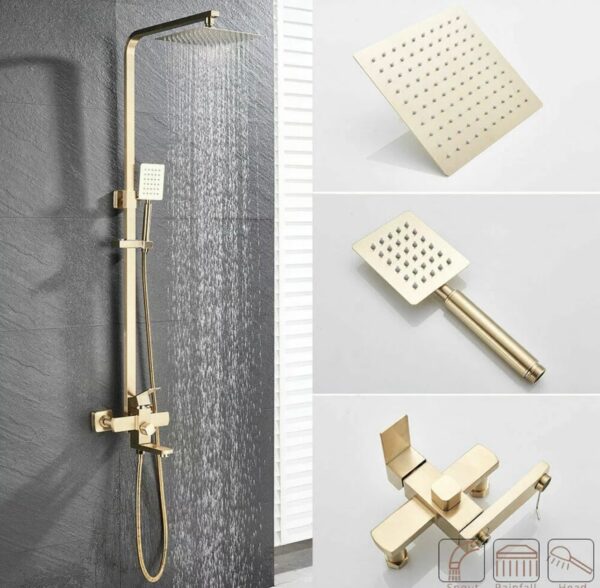 Conjunto de Duche 3 em 1 Dourado Escovado 1156 Rainfall Exposed