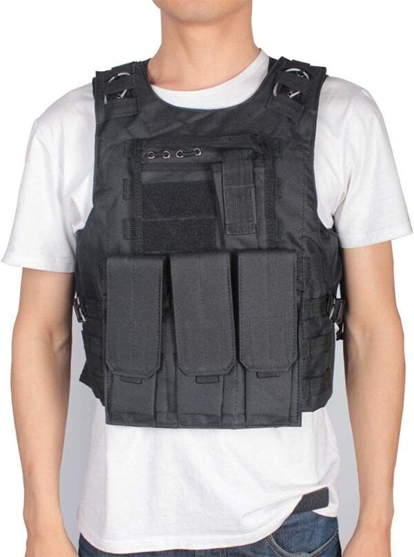 Colete Tático Ajustável Airsoft Tecido Oxford Leve com Bolsos Removíveis - Preto