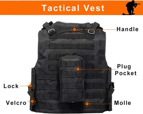 Colete Tático Ajustável Airsoft Tecido Oxford Leve com Bolsos Removíveis - Preto