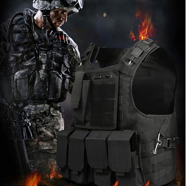Colete Tático Ajustável Airsoft Tecido Oxford Leve com Bolsos Removíveis - Preto