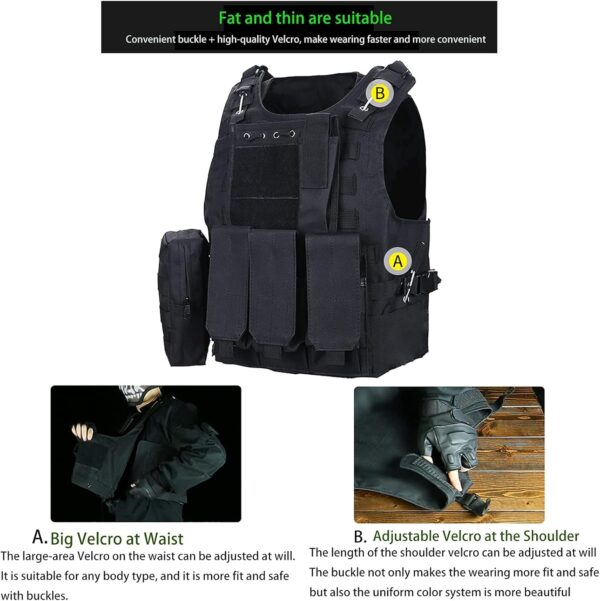 Colete Tático Ajustável Airsoft Tecido Oxford Leve com Bolsos Removíveis - Preto