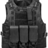 Colete Tático Ajustável Airsoft Tecido Oxford Leve com Bolsos Removíveis - Preto