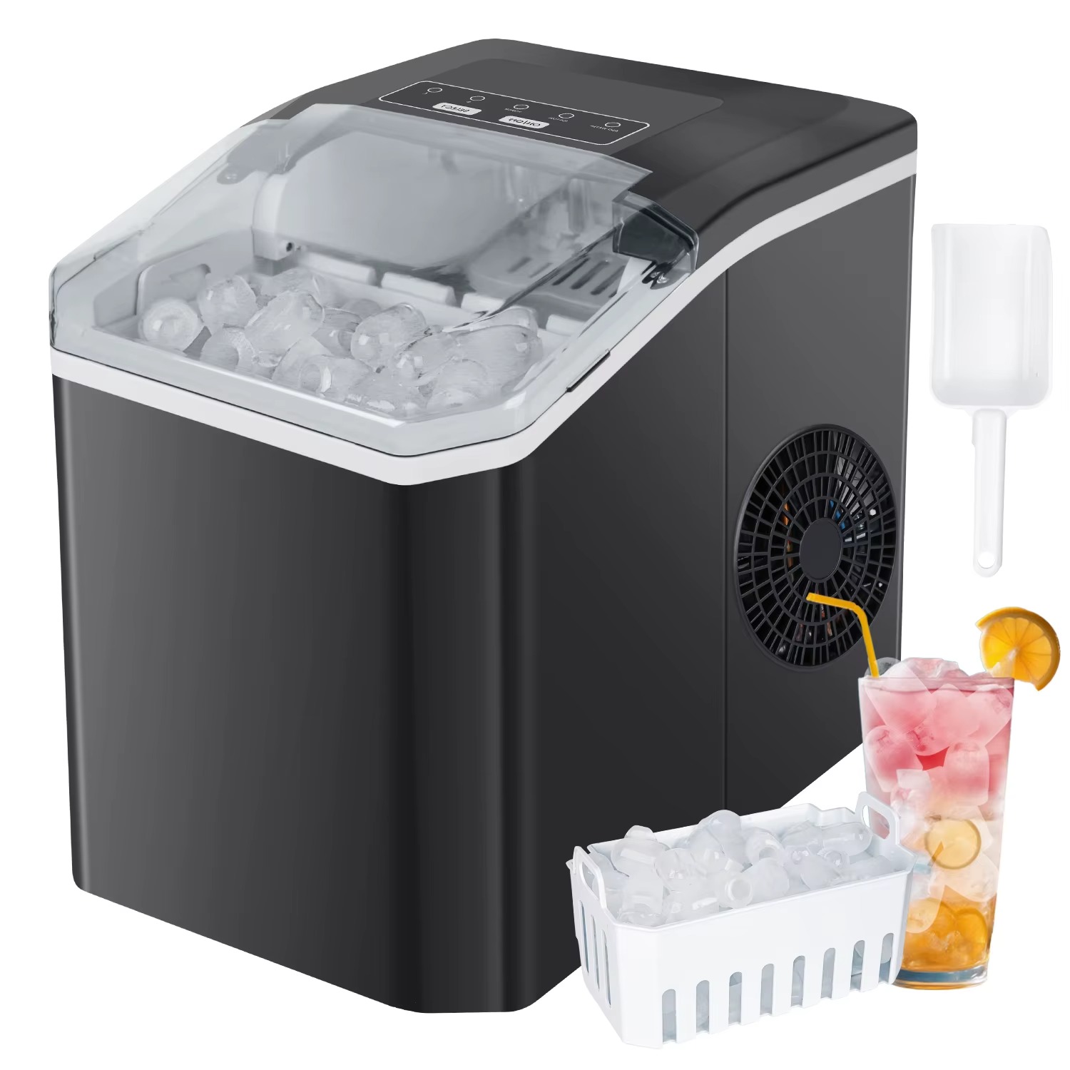 Máquina de Gelo 12kg/24h 2 Tamanhos de Cubos Preparação em 6 Minutos Autolimpante