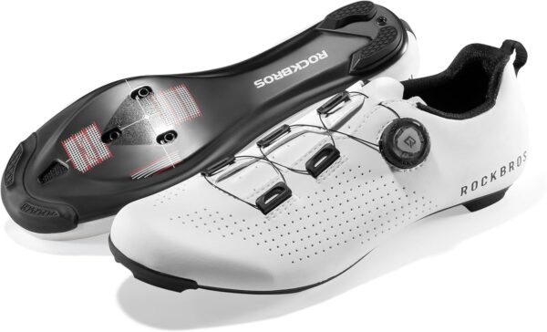 (40) Sapatos de Ciclismo ROCKBROS CR5 Sola de Carbono Compatíveis SPD/Look - Branco